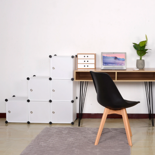 Modulaire Opbergkast met 6 Vakken – Kunststof Kast met Deuren en Stalen Frame, 96x96x30 cm