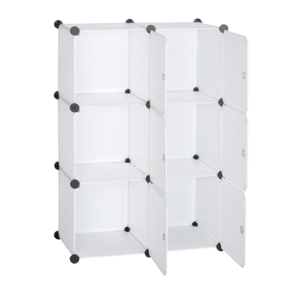 Modulaire Opbergkast met 6 Vakken – Kunststof Kast met Deuren en Stalen Frame, 96x96x30 cm