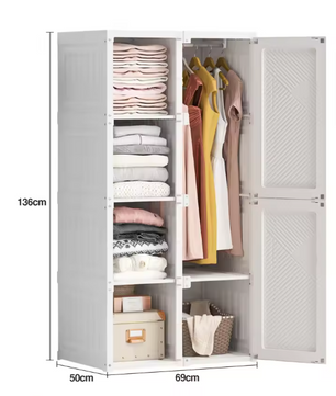 Opvouwbare Witte Kledingkast – 6 Deuren en 6 Vakken 69x50x136 cm