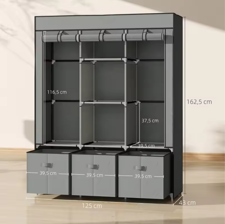 Stoffen Kledingkast met Rits – 125x43x162,5 cm en Lades