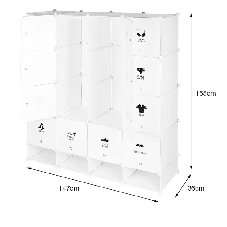 Modulaire Kledingkast met 16 Cubes – Draagbaar en Ruim