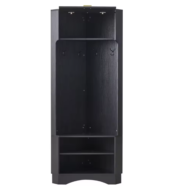 Moderne Hal Kledingkast met 4 Haken – Zwart en Houtlook 180 cm