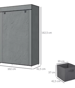 Opvouwbare Stoffen Kledingkast met Hangroede en 6 Planken – 102x42,5x162,5 cm