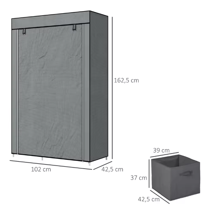 Opvouwbare Stoffen Kledingkast met Hangroede en 6 Planken – 102x42,5x162,5 cm