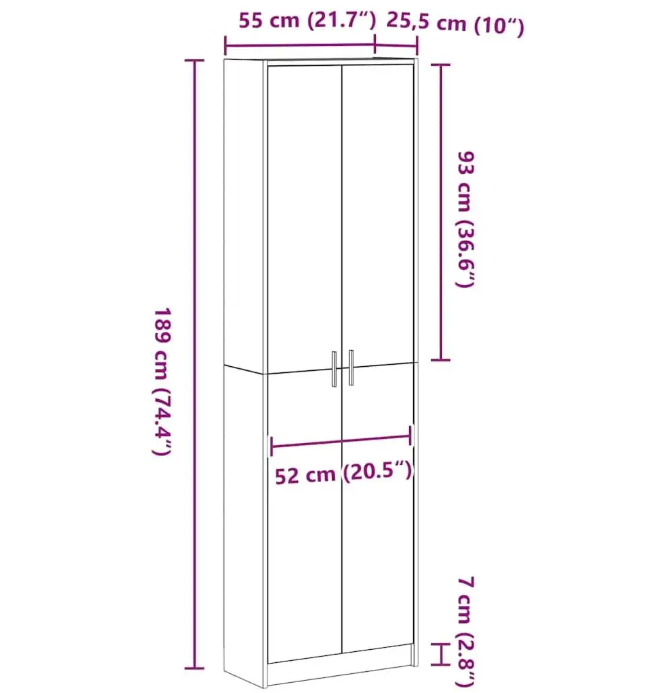 Vintage Houten Kledingkast met Legplank – 55x25x189 cm