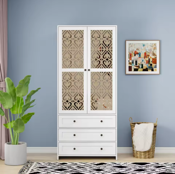 Witte Rotan Kledingkast met 3 Lades – 80x48x180 cm