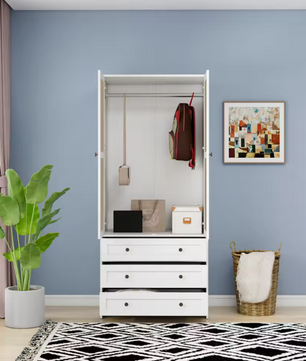 Witte Rotan Kledingkast met 3 Lades – 80x48x180 cm