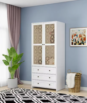 Witte Rotan Kledingkast met 3 Lades – 80x48x180 cm