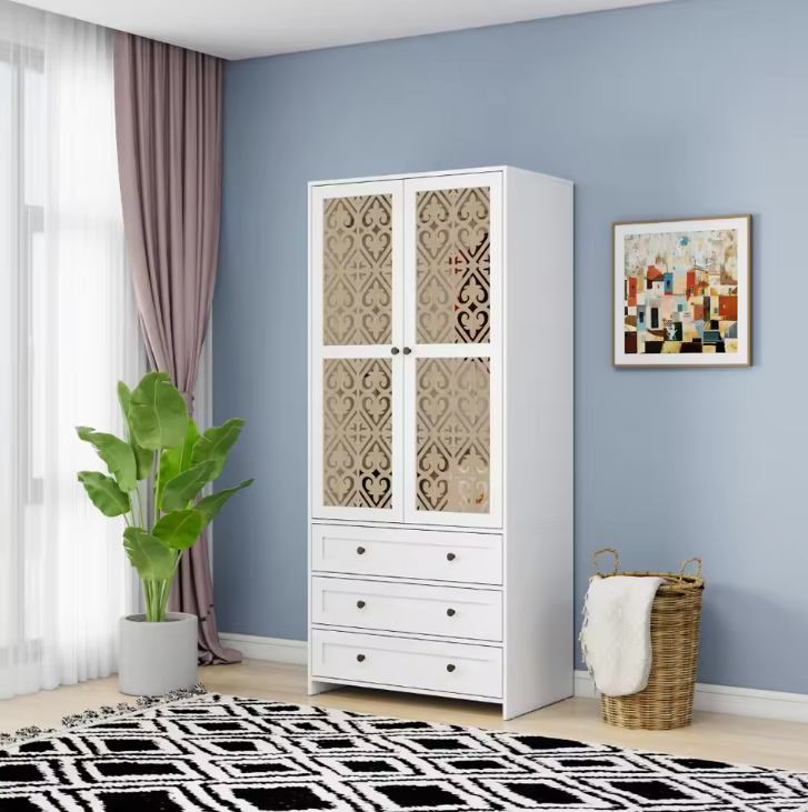 Witte Rotan Kledingkast met 3 Lades – 80x48x180 cm