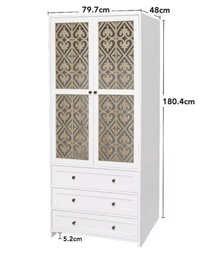 Witte Rotan Kledingkast met 3 Lades – 80x48x180 cm