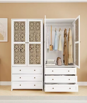 Witte Rotan Kledingkast met 3 Lades – 80x48x180 cm