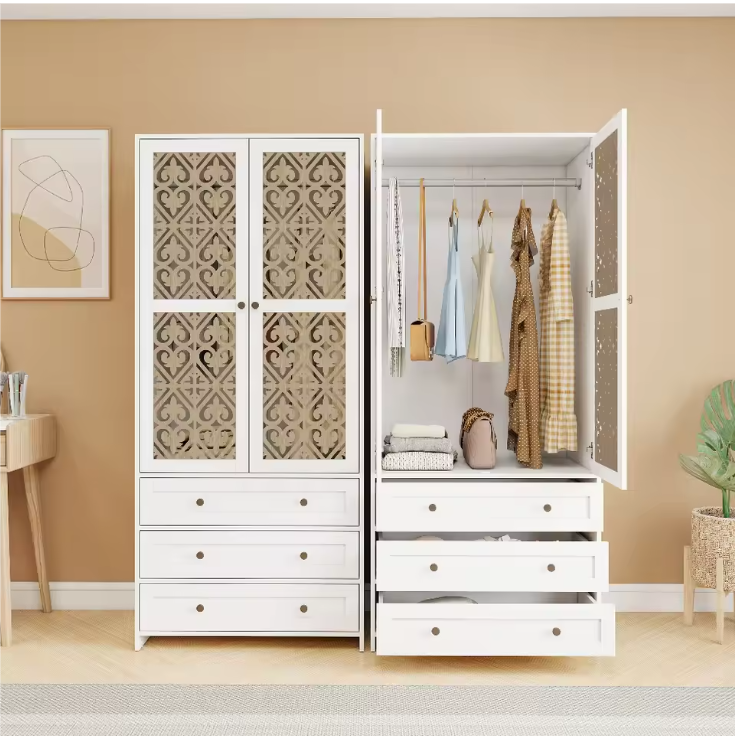 Witte Rotan Kledingkast met 3 Lades – 80x48x180 cm