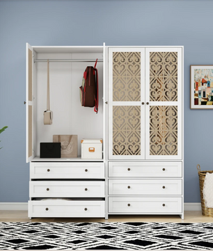 Witte Rotan Kledingkast met 3 Lades – 80x48x180 cm