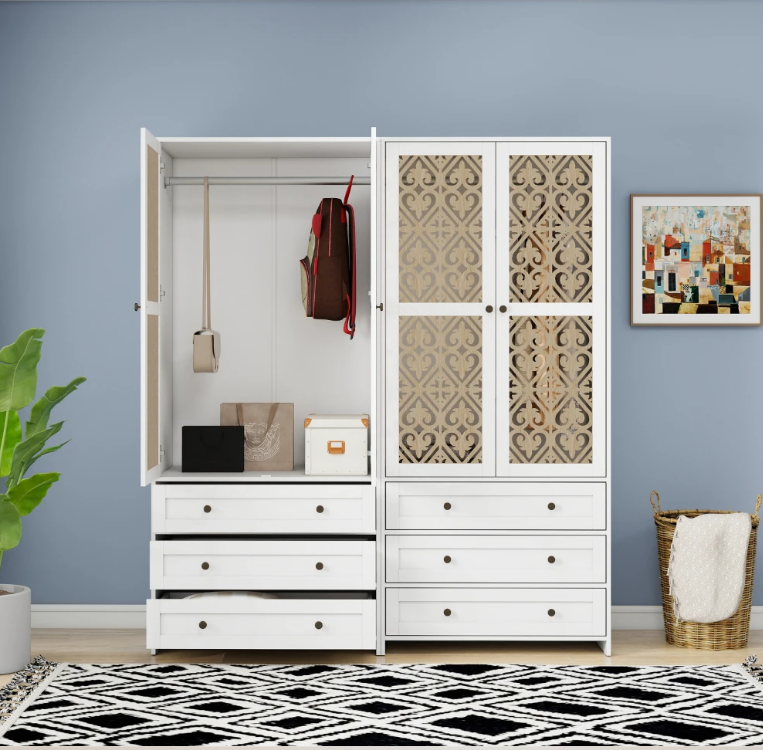 Witte Rotan Kledingkast met 3 Lades – 80x48x180 cm