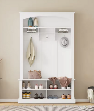 Zwarte Halbank met Kapstok en Schoenkast – 190x120x40 cm