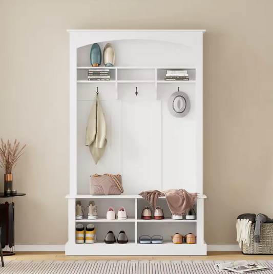 Zwarte Halbank met Kapstok en Schoenkast – 190x120x40 cm