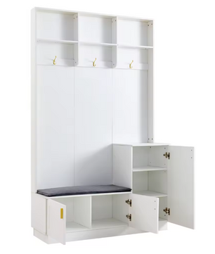 Witte Halmeubelset met Bank, Kapstok en Open Opbergruimte – Spaanplaat en Metaal, Modern en Functioneel