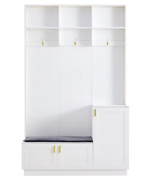 Witte Halmeubelset met Bank, Kapstok en Open Opbergruimte – Spaanplaat en Metaal, Modern en Functioneel