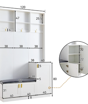 Witte Halmeubelset met Bank, Kapstok en Open Opbergruimte – Spaanplaat en Metaal, Modern en Functioneel