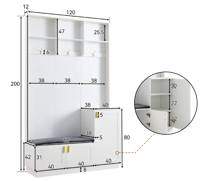 Witte Halmeubelset met Bank, Kapstok en Open Opbergruimte – Spaanplaat en Metaal, Modern en Functioneel