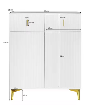Witte Halmeubelset met Kapstok, Schoenenkast en Zitbank – Spaanplaat, Gouden Accenten en Modern Design