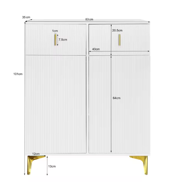 Witte Halmeubelset met Kapstok, Schoenenkast en Zitbank – Spaanplaat, Gouden Accenten en Modern Design