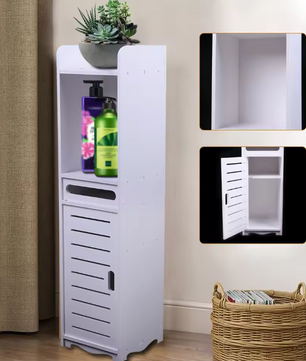 Smalle Badkamerkast met Verstelbare Opbergruimte – Houten Kunststof, Vrijstaand en Ruimtebesparend