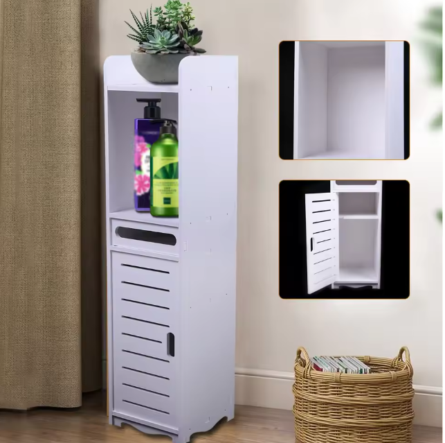 Smalle Badkamerkast met Verstelbare Opbergruimte – Houten Kunststof, Vrijstaand en Ruimtebesparend