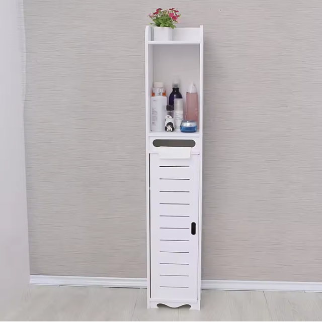 Smalle Badkamerkast met Verstelbare Opbergruimte – Houten Kunststof, Vrijstaand en Ruimtebesparend