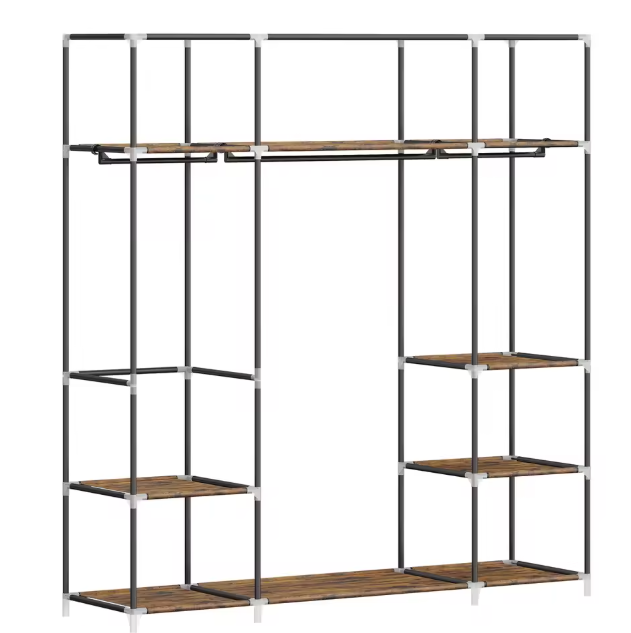 Vrijstaande Kledingkast met 3 Kledingroedes en Stoffen Planken – Metalen Frame en Open Ontwerp