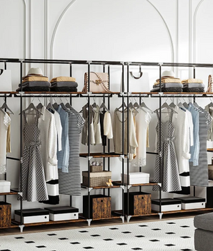 Vrijstaande Kledingkast met 3 Kledingroedes en Stoffen Planken – Metalen Frame en Open Ontwerp