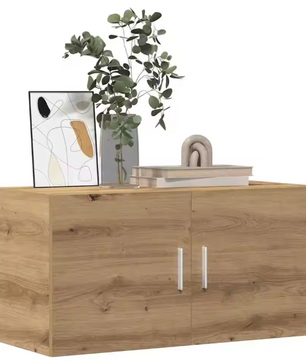 Houten Wandkast met 2 Deuren – MDF Opbergkast in Eikenlook, Modern Design