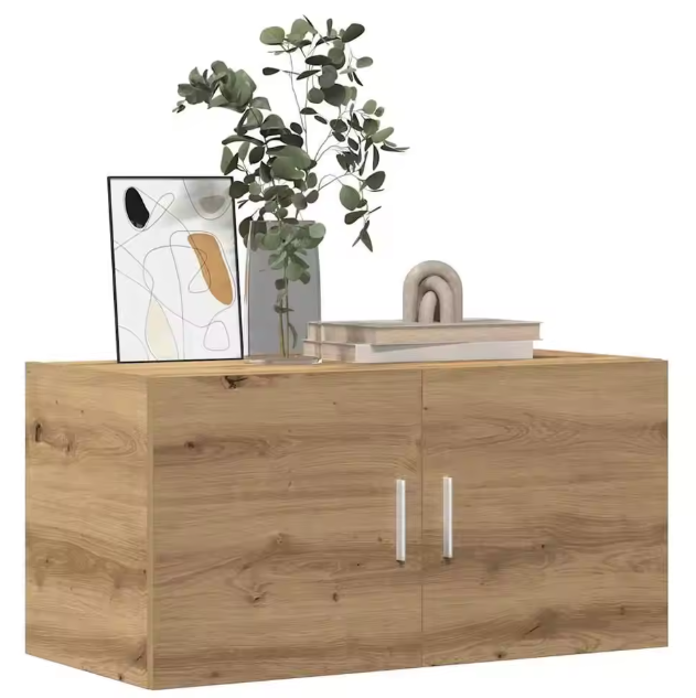 Houten Wandkast met 2 Deuren – MDF Opbergkast in Eikenlook, Modern Design