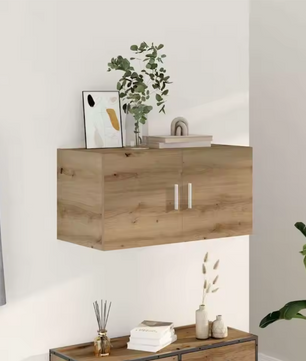 Houten Wandkast met 2 Deuren – MDF Opbergkast in Eikenlook, Modern Design