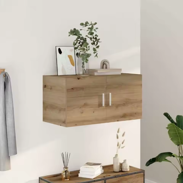 Houten Wandkast met 2 Deuren – MDF Opbergkast in Eikenlook, Modern Design