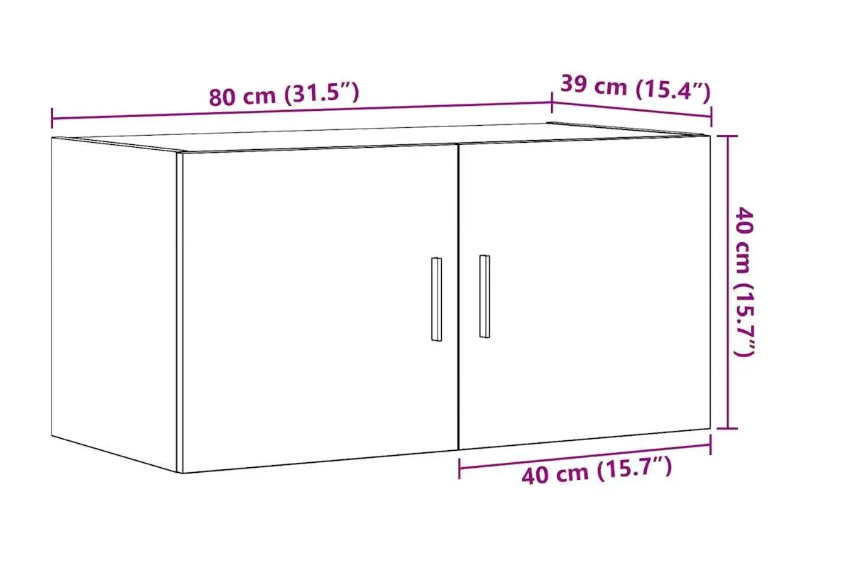 Houten Wandkast met 2 Deuren – MDF Opbergkast in Eikenlook, Modern Design