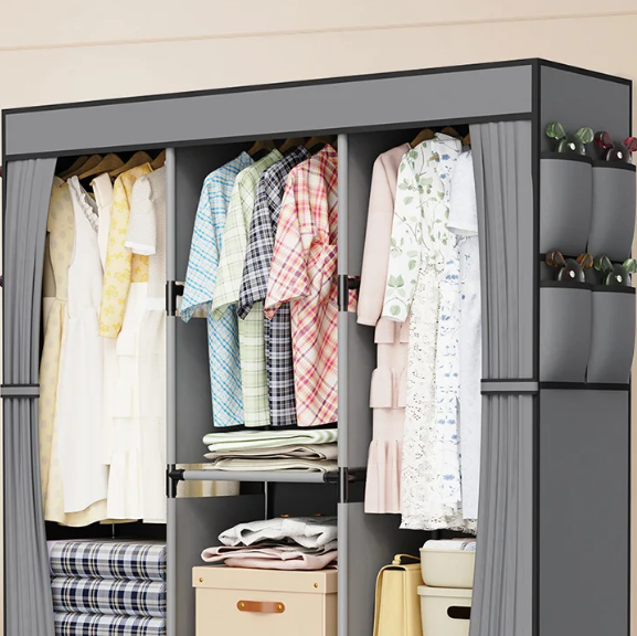 Opvouwbare Canvas Garderobekast – Stoffen Kledingkast met Planken en Kledingroede 130×45×170 cm