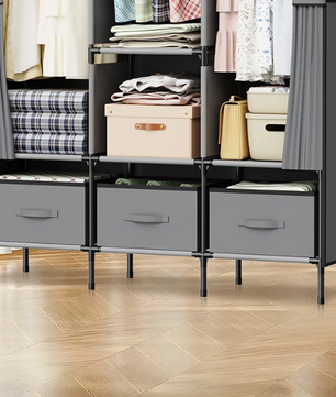 Opvouwbare Canvas Garderobekast – Stoffen Kledingkast met Planken en Kledingroede 130×45×170 cm