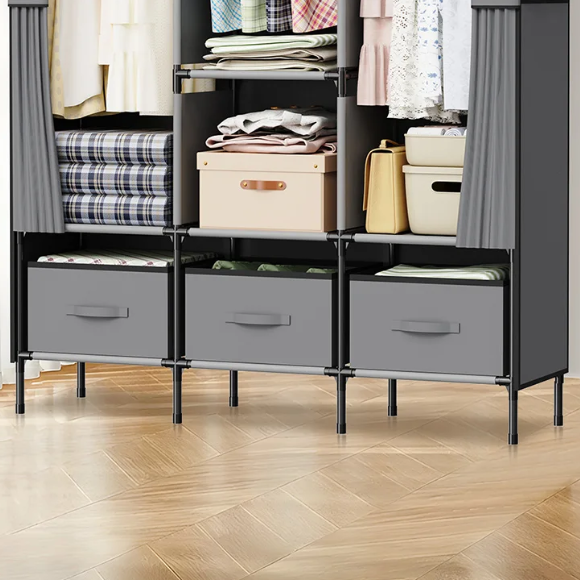 Opvouwbare Canvas Garderobekast – Stoffen Kledingkast met Planken en Kledingroede 130×45×170 cm