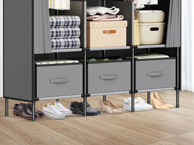 Opvouwbare Canvas Garderobekast – Stoffen Kledingkast met Planken en Kledingroede 130×45×170 cm