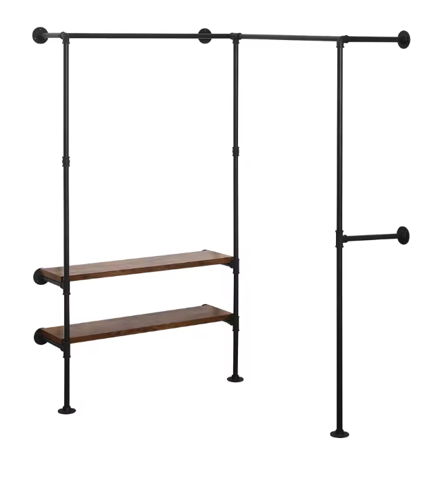 Wandgarderobe met Planken – Industrieel Kledingrek van Metaal en Hout 130×187×130 cm