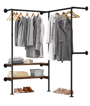 Wandgarderobe met Planken – Industrieel Kledingrek van Metaal en Hout 130×187×130 cm