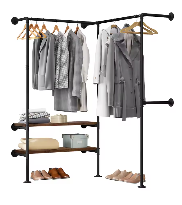 Wandgarderobe met Planken – Industrieel Kledingrek van Metaal en Hout 130×187×130 cm