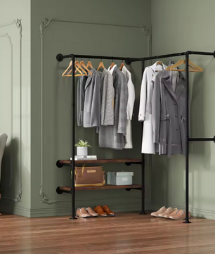 Wandgarderobe met Planken – Industrieel Kledingrek van Metaal en Hout 130×187×130 cm