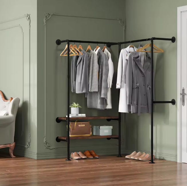 Wandgarderobe met Planken – Industrieel Kledingrek van Metaal en Hout 130×187×130 cm