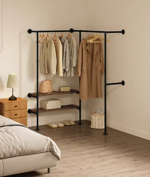 Wandgarderobe met Planken – Industrieel Kledingrek van Metaal en Hout 130×187×130 cm