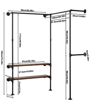 Wandgarderobe met Planken – Industrieel Kledingrek van Metaal en Hout 130×187×130 cm