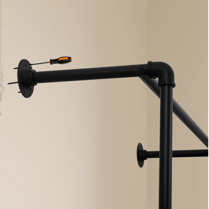 Wandgarderobe met Planken – Industrieel Kledingrek van Metaal en Hout 130×187×130 cm