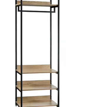 Kledingrek met 3 Planken – Industriële Garderobekast van Hout en Metaal 56×36×170 cm