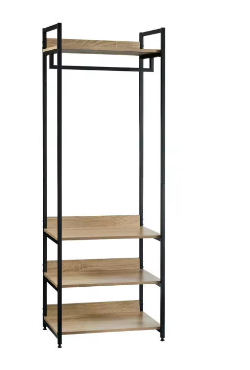 Kledingrek met 3 Planken – Industriële Garderobekast van Hout en Metaal 56×36×170 cm